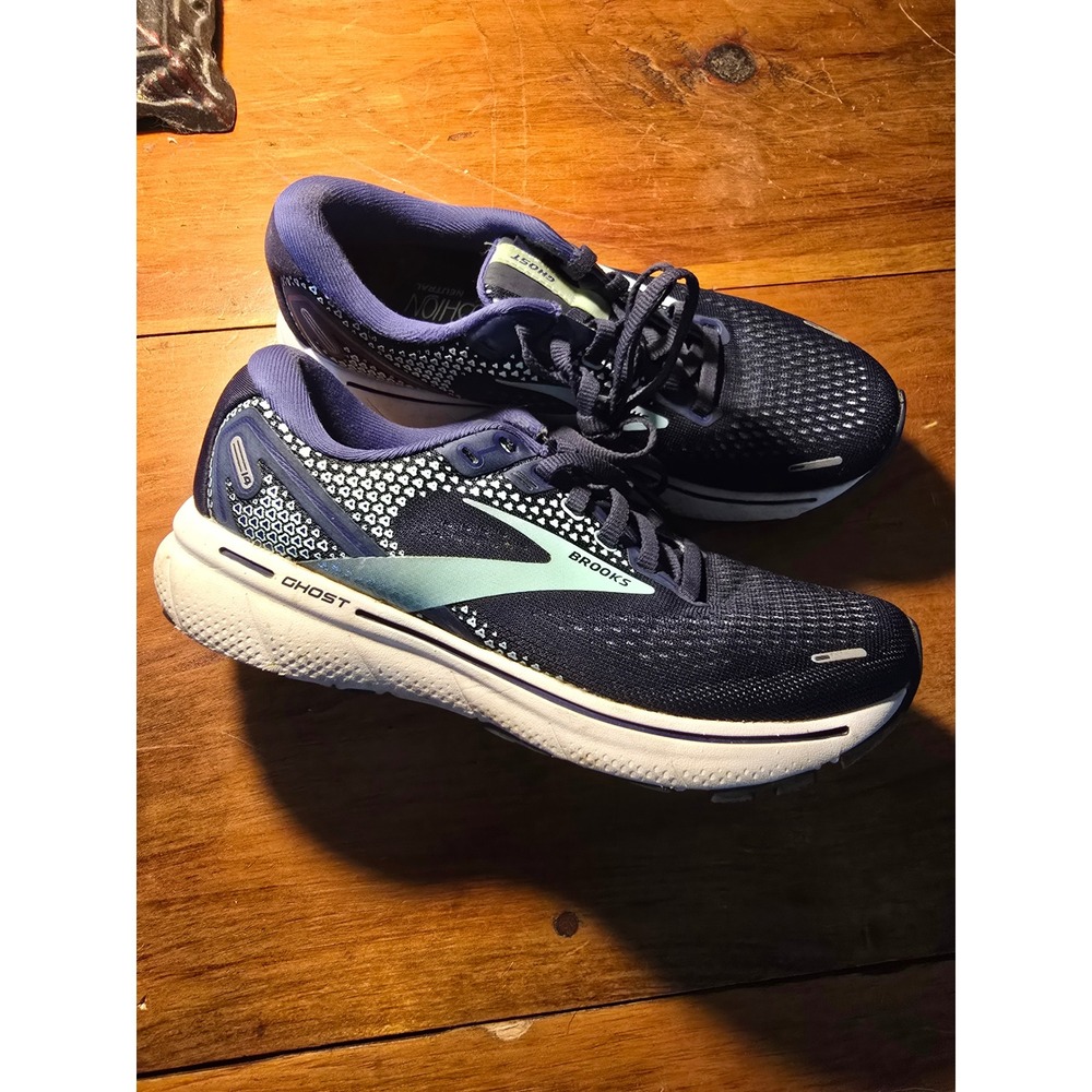 Brooks Ghost 14 Womens Running Shoes Navy Blue Teal 1203561B446 Sz 6.5 Medium B